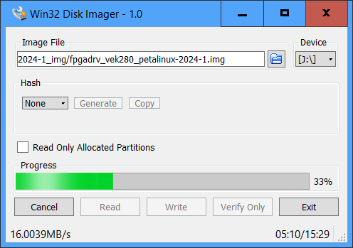 Win32DiskImager writing to SD card